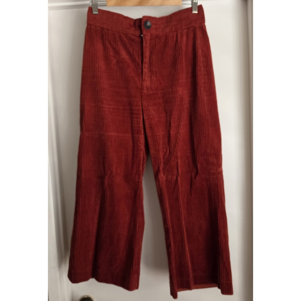 Zara Woman Cropped Corduroy Pants Size L Red Cotton Trousers Slacks Casual